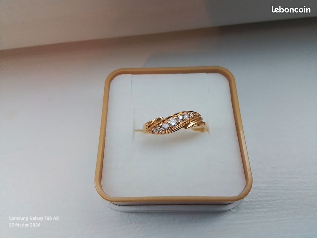Bague Plaqué Or Avec Cristaux CZ - Taille 58, Vintage, En Parfait état