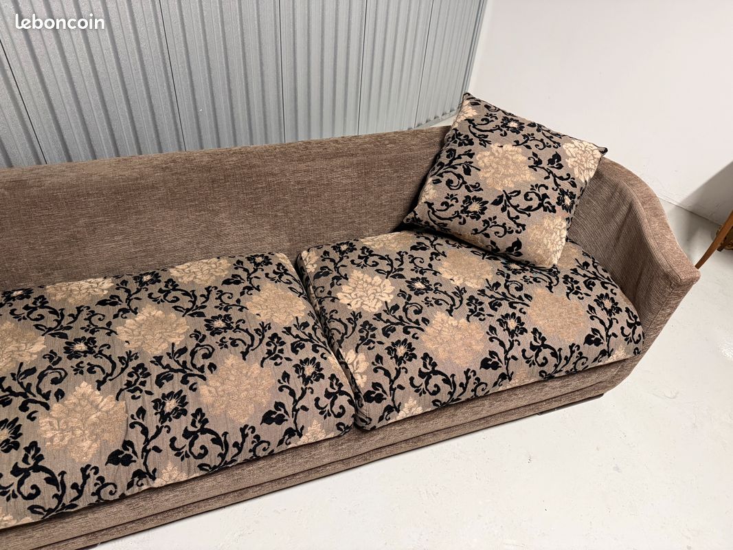 Roche Bobois — Grand canapé 3-4 places, tissu chenille taupe (image 4)