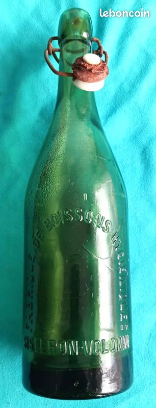 Bouteille verre ancienne gravée Sisteron Volonne bouchon mécanique porcelaine (image 1)