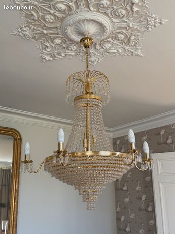 Ancien lustre a pampilles montgolfiere