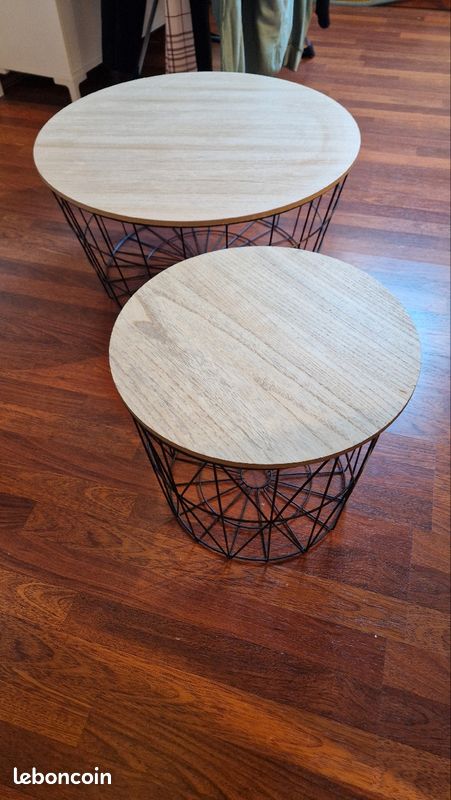 Table basse ronde d'appoint noir et bois (image 1)
