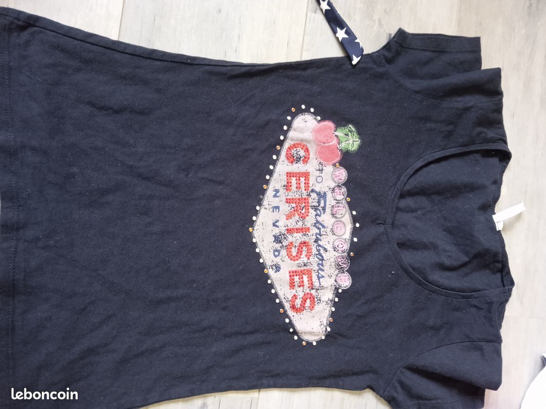 Tee-shirt noir LTC à strass (image 1)
