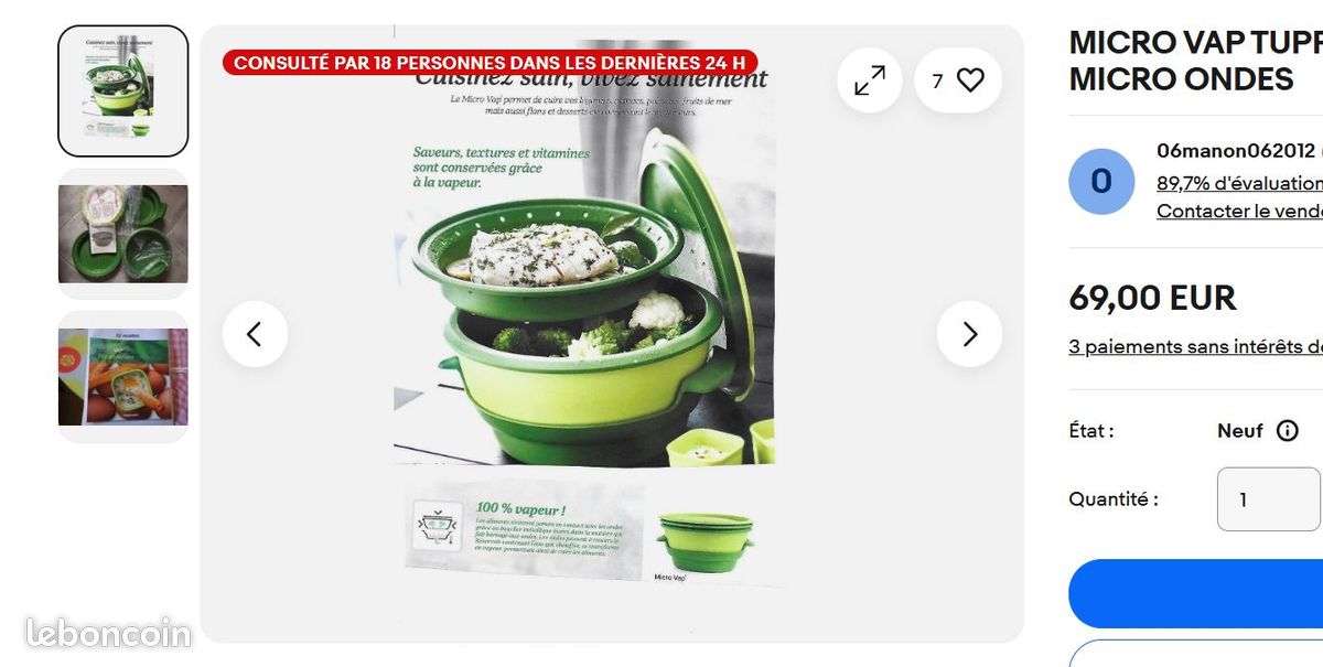 TUPPERWARE MICRO VAP complet avec livre de recette - Arts de la table