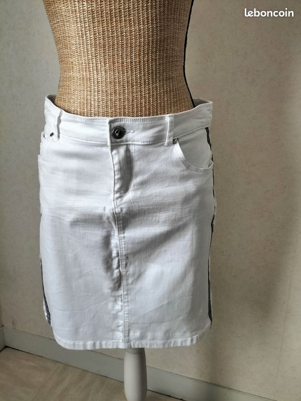 Jupe Fantaisie TISSAÏA Taille 44 - Style Crayon, Doublée, Motif Moucheté Noir Et Blanc