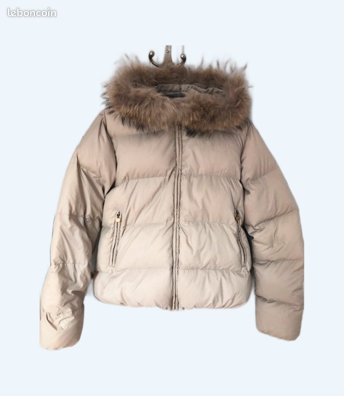 Veste Gérard Darel Croisée Duvet Avec Bordure Fourrure Lapin - Taille 40, Marron, Occasion Très Bon état