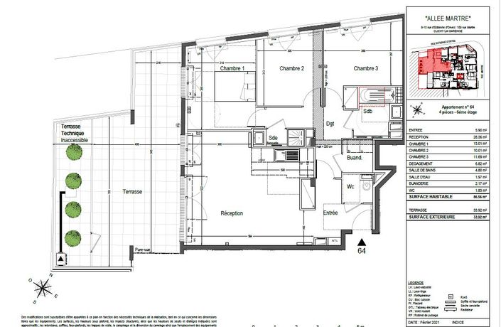 Appartement a louer  - 4 pièce(s) - 87 m2 - Surfyn