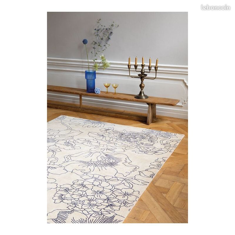 Tapis coton moderne floral rectangle Linear Floral Bleu 140x200 (image 7)