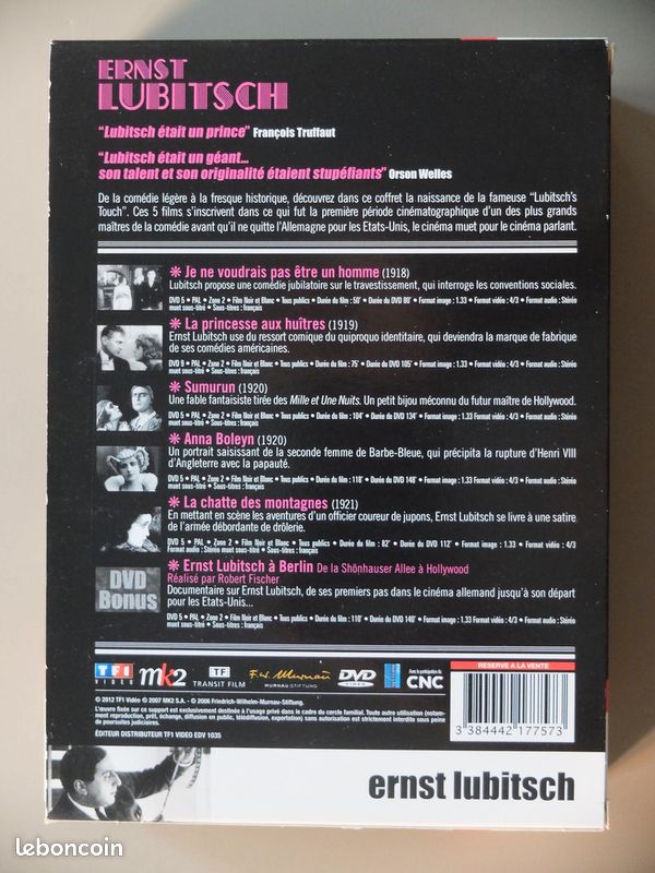 DVD Ernst Lubitsch Coffret rare, Je ne voudrais pas être un homme, La Princesse aux huîtres, Sumurun, Anna Boleyn, La Chatte des montagnes (image 3)