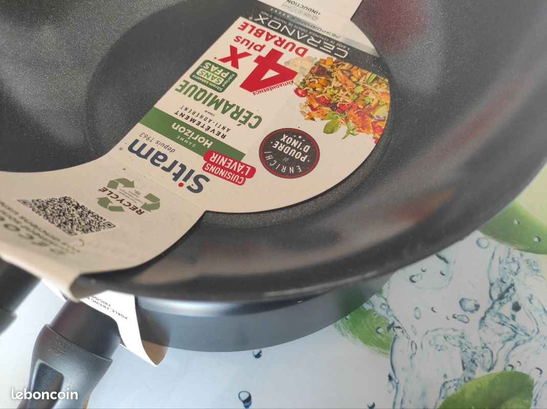 Sitram Wok Aluminium 28 Cm Colori Noir - Manche Amovible Induction - Anti-adhérent Sans PFOA