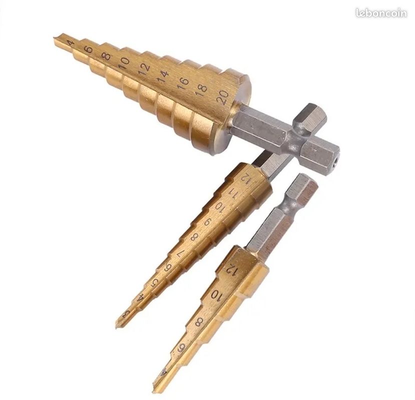 Perceuse étagée Wildoda à cannelure droite HSS, tige hexagonale, jeu de forets d'alésoir, bois revêtu de titane, trou en métal, sac de gril, 3-12, 4-12, 4-20mm, 3 pièces (image 3)