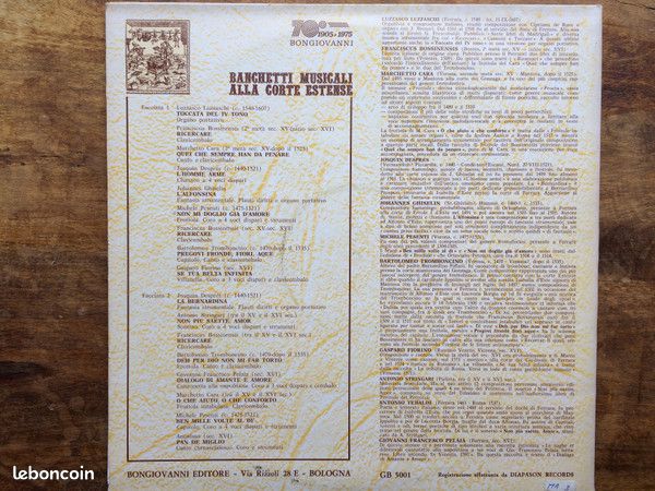 Bottega Musicale Ferrarese "Banchetti Musicali" - Vinyle LP 1979 Très Bon Etat (image 2)