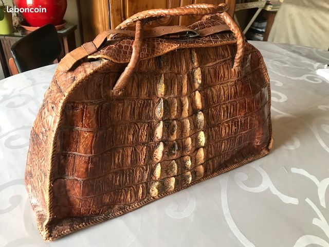 Sac véritable croco/alligator 1950/60 fait main Décoration