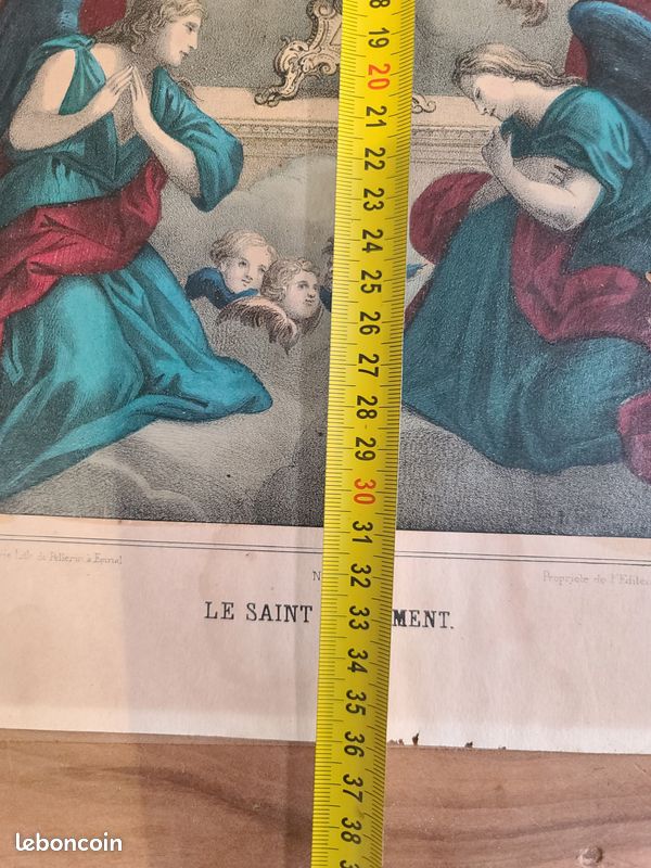 Gravure ancienne religieuse - LE SAINT SACREMENT - Anges et Eucharistie (image 2)