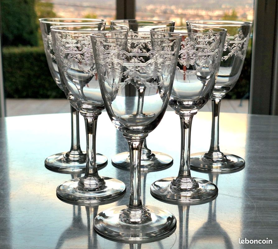 BACCARAT 6 anciens verres à vin blanc en cristal Modèle BEAUHARNAIS (image 3)