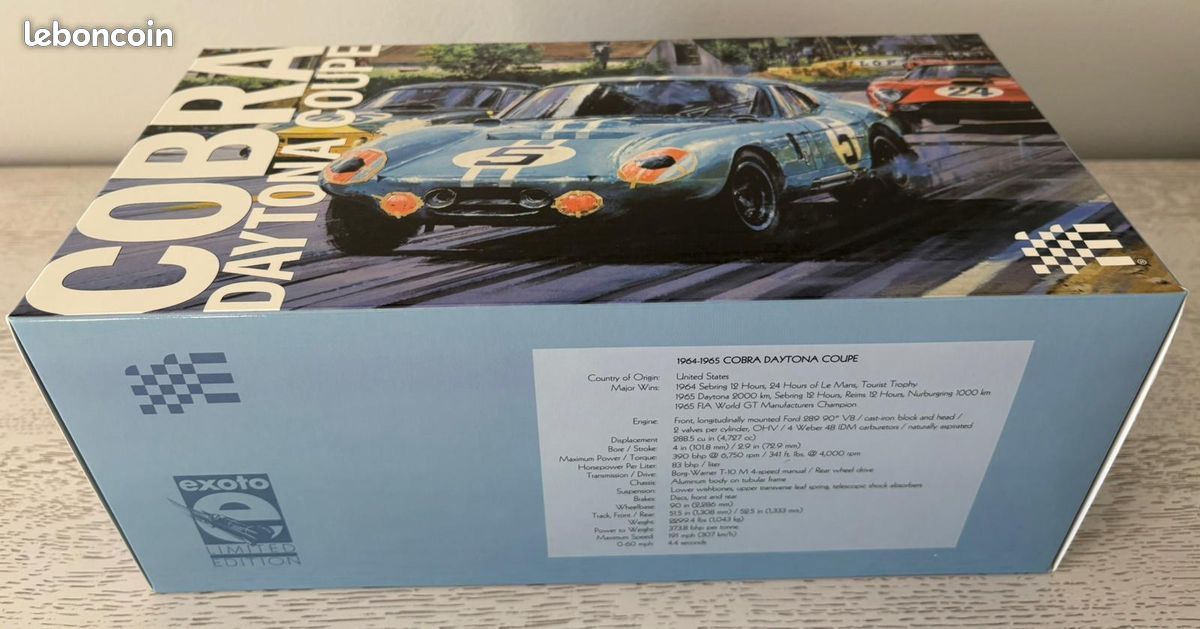 Exoto 1/18 – Cobra Daytona 1965 Vainqueur Coppa Di Enna (RLG18012) - Miniature Occasion