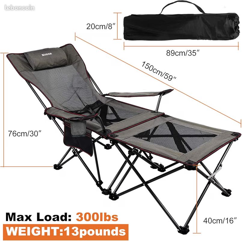 Chaise Camping/Jardin Pliante avec table Neuve (image 2)