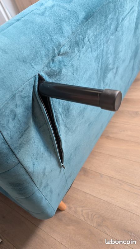 Banquette convertible 2 places velours bleu pétrole – Très bon état (image 12)