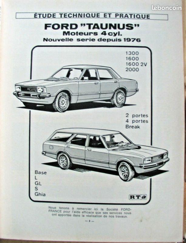 Revue Technique FORD TAUNUS 4 cyl. 1300 - 1600 - 2000 depuis 02-1976 .. (image 1)