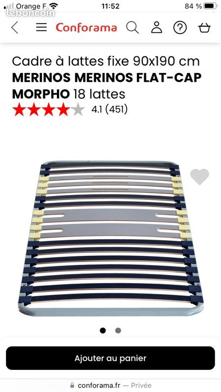 Sommier MERINOS cadre métal à lattes 5 zones 4 cm (image 1)