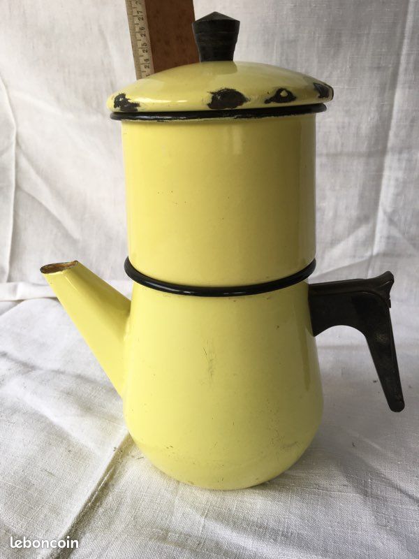 Cafetière jaune émaillée vintage antiquité (image 2)