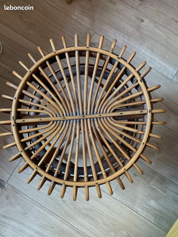 Coiffeuse antiquaire forme soleil très jolie bois/osier assorti d'un tabouret en osier (image 8)