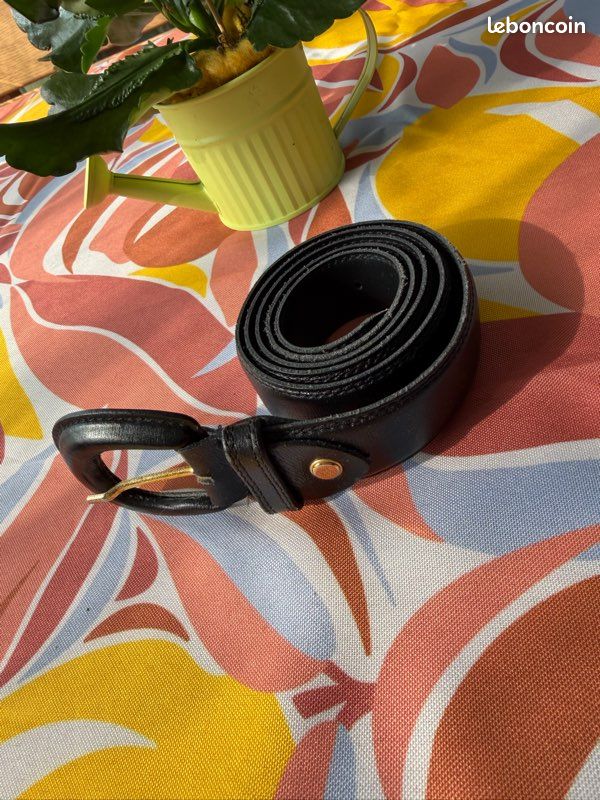 Ceinture Cuir Noire Brighton Taille S - Boucle Laiton, Fabrication USA #40514