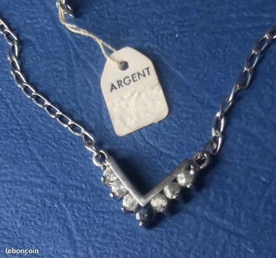Collier Pendentif Femme Argent 925 Avec Pierre Bleue - Occasion En Parfait état