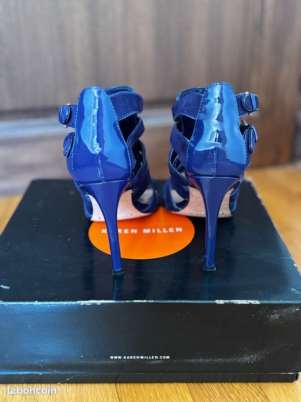 Sandales à talons Karen Millen en daim et verni bleu - Pointure 40 (image 4)
