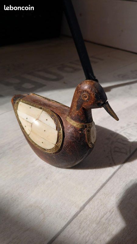 Canard En Bois Bleu – Figurine Artisanale, Hauteur 25cm, Fabrication Main