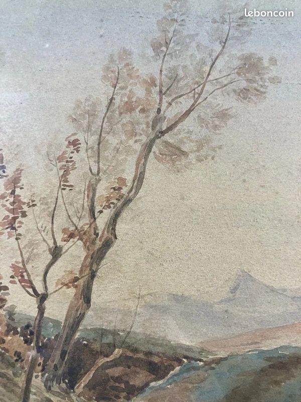 Aquarelle début XXème signée : paysage sentier en Montagne (image 7)