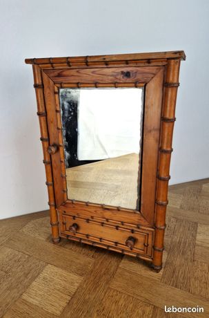 Armoire De Poupée Ancienne En Pitchpin Façon Bambou - Jouet Vers 1900 - 35 Cm