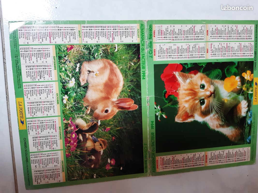 CALENDRIER ALMANACH DU FACTEUR LA POSTE 1994 J CARTIER BRESSON Bon état / CALENDRIER 2005 MOTIF CHATONS Bon état (image 2)