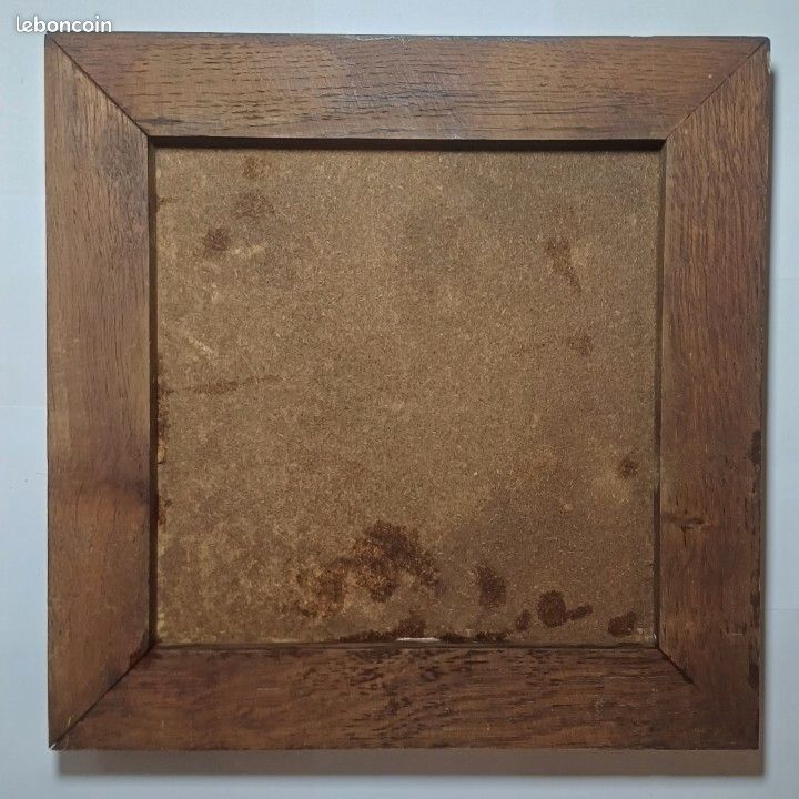 ANCIEN DESSOUS DE PLAT EN BOIS ET CARREAU FAÏENCE OISEAU