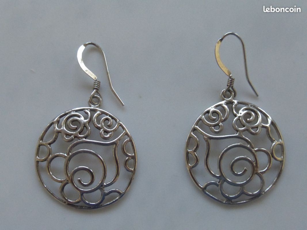 Boucles d'oreilles pendantes argent massif 925 poinçon 4,30gr h. 4cms, ambre Baltic 2,90gr h.3cm tbé (image 4)