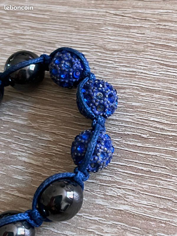Bracelet fantaisie style Shamballa bleu & noir (image 7)