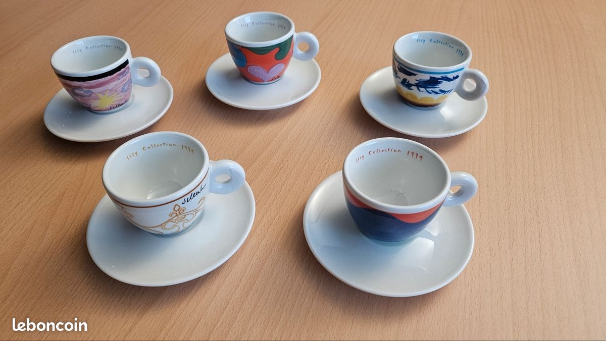 Tasse à Café Illy + Sucrier – Lot Porcelaine Blanche Motif Cappuccino, Neuf Sous Emballage