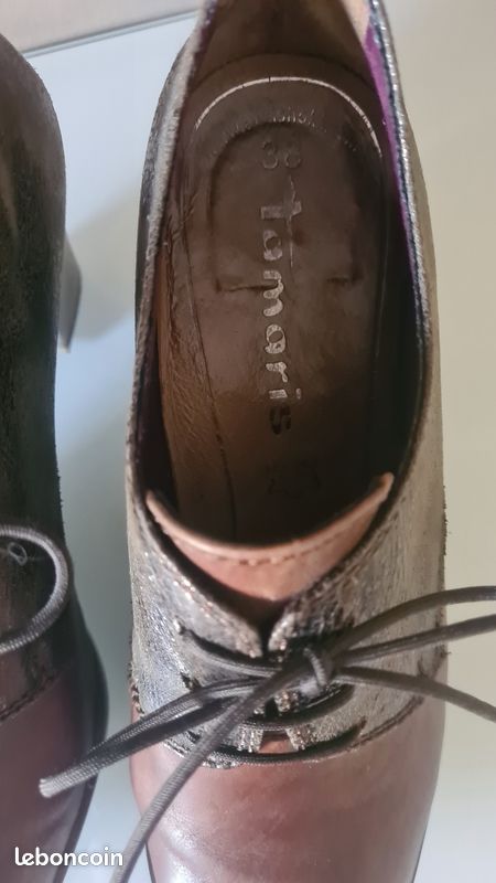 Derbies à talons Tamaris cuir marron/bronze T38 - Excellent état (image 3)