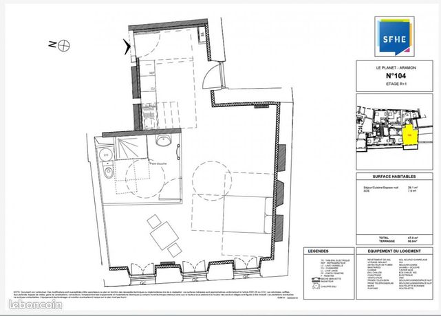 Studio 1 pièce 47 m²