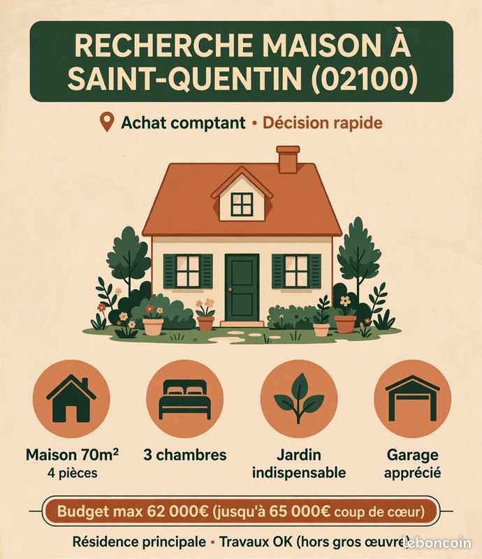 Maison 4 pièces 70 m² · à Saint-Quentin · 70 m² · 66 000 €