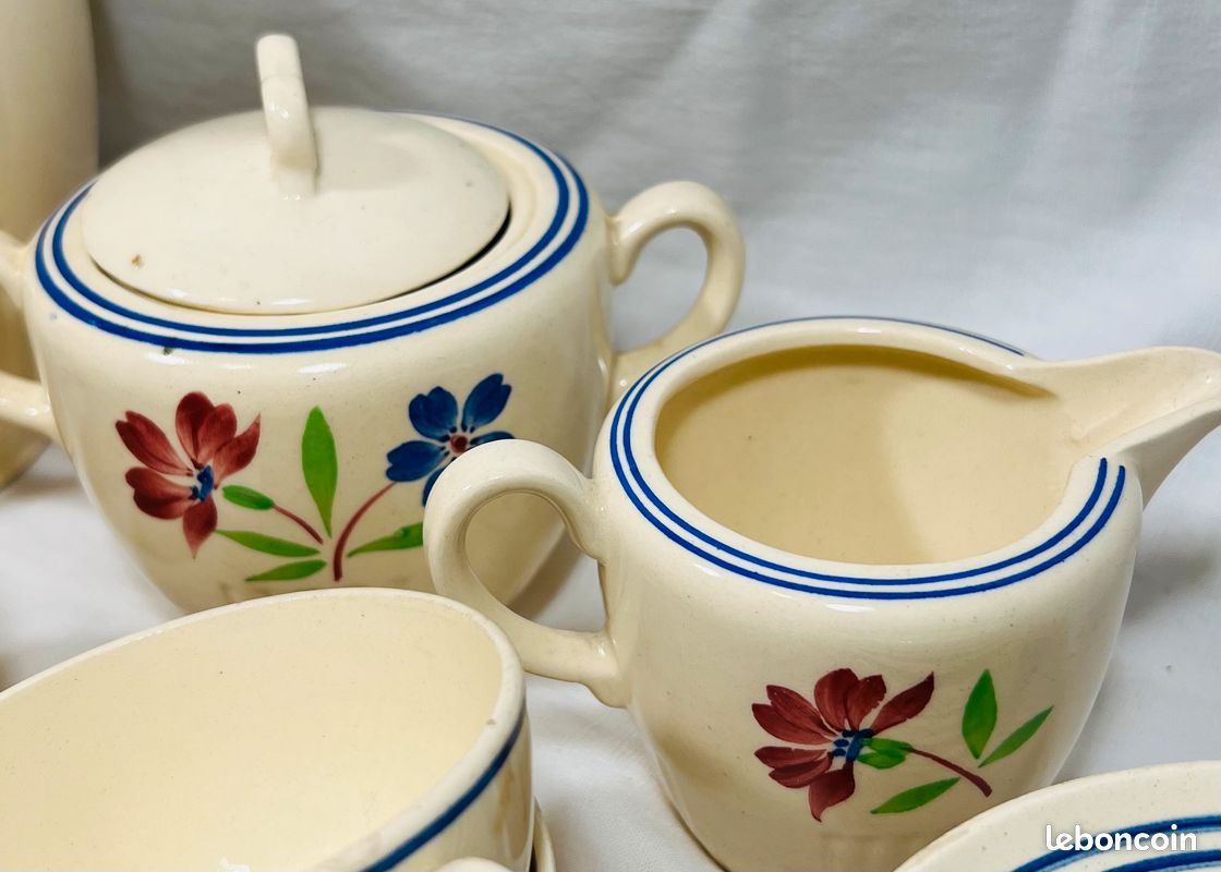 Service à Café Sarreguemines Grès – Motif Chardon Floral, Vintage France