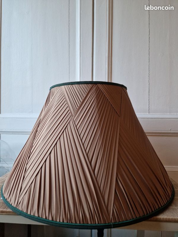 Grand Abat-jour Traditionnel En Soie Damassé Bleu Canard & Or - Style Downton Abbey