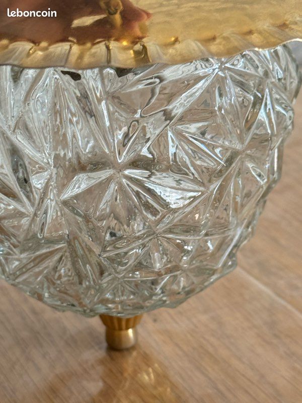 Lustre doré verre ciselé vintage (image 7)