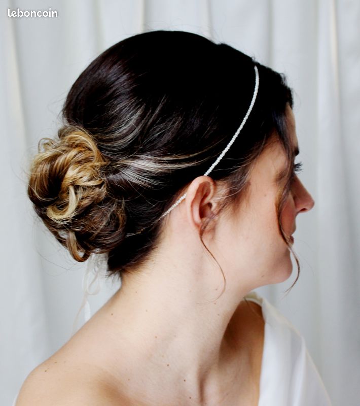 Headband perles ivoires et facettes dorées - ELISE - (image 4)