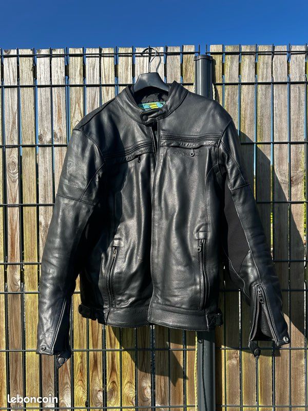 Blouson Moto Homme Cuir Rembourré Blindé Coupe-Vent - Toutes Saisons