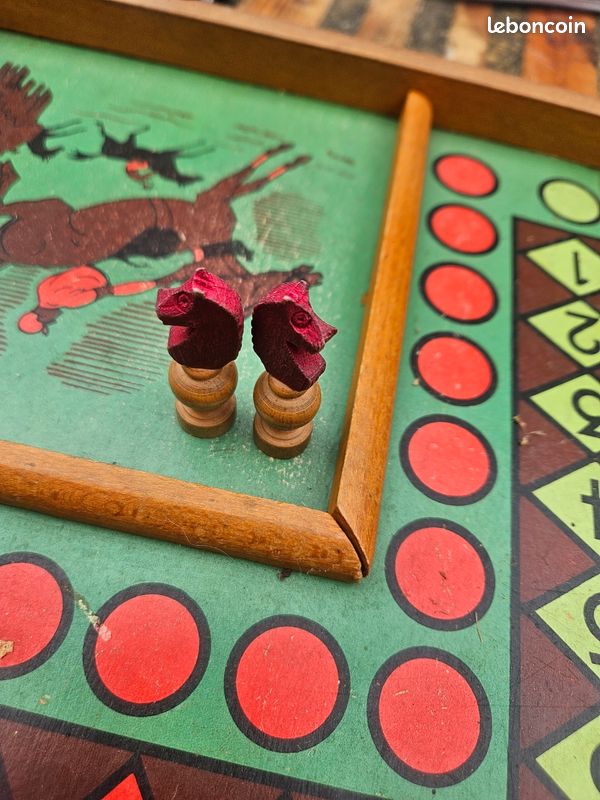 Plateau De Jeu Petits Chevaux Et Pénity En Bois - Vintage