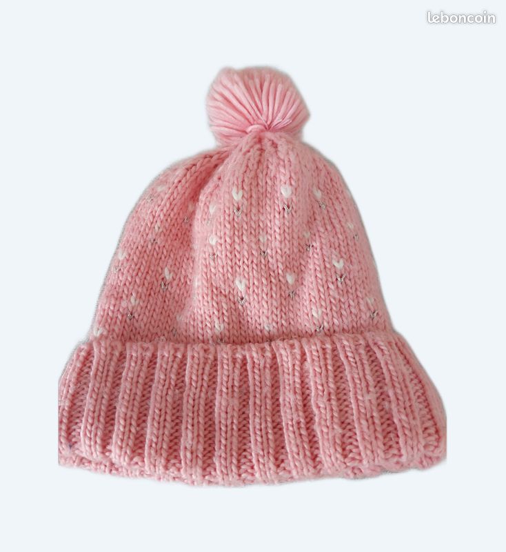 Bonnet Rose à Fils Argentés Pour Fille 12-14 Ans - Avec Ruban - État Comme Neuf !