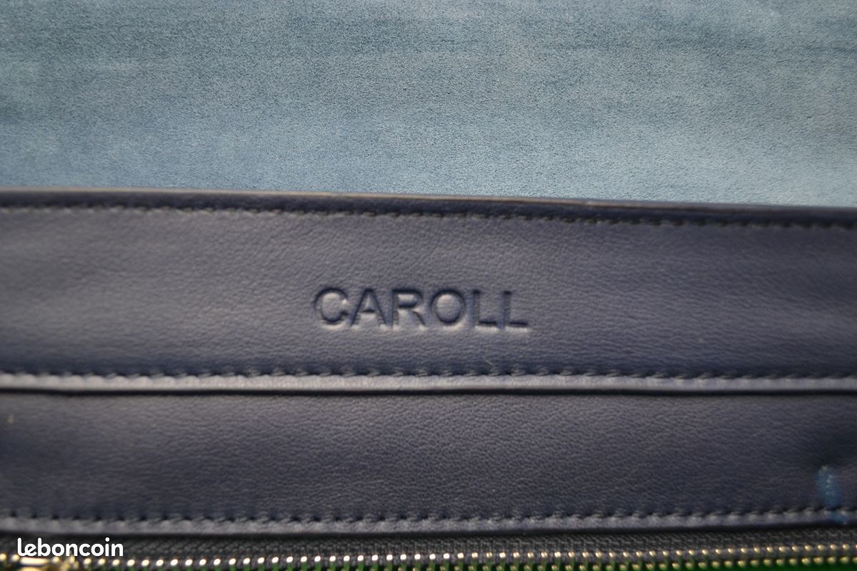 Sac à main cuir lisse et velours bleu avec rabat à gros pois bleu – Etat neuf - Caroll (image 8)