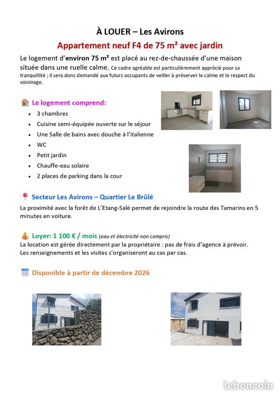 A louer Appartement neuf F4 - Les Avirons (image 1)