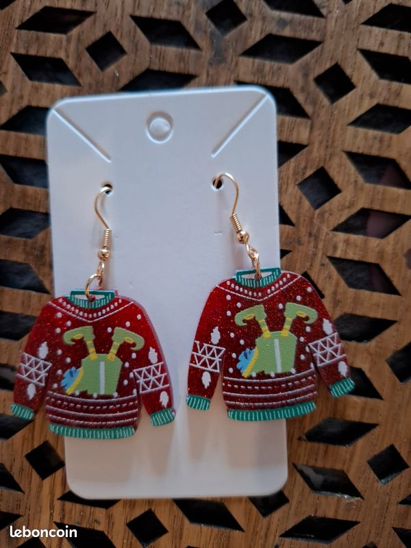 Boucles D'oreilles Pendantes Noël - Rouge Vif - Alliage - Clous - Neuf Avec étiquettes