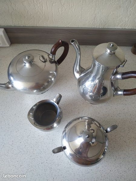 Service à thé/café en étain Diedisheim (Nantes) – poinçonné, vintage prestigieux (image 2)